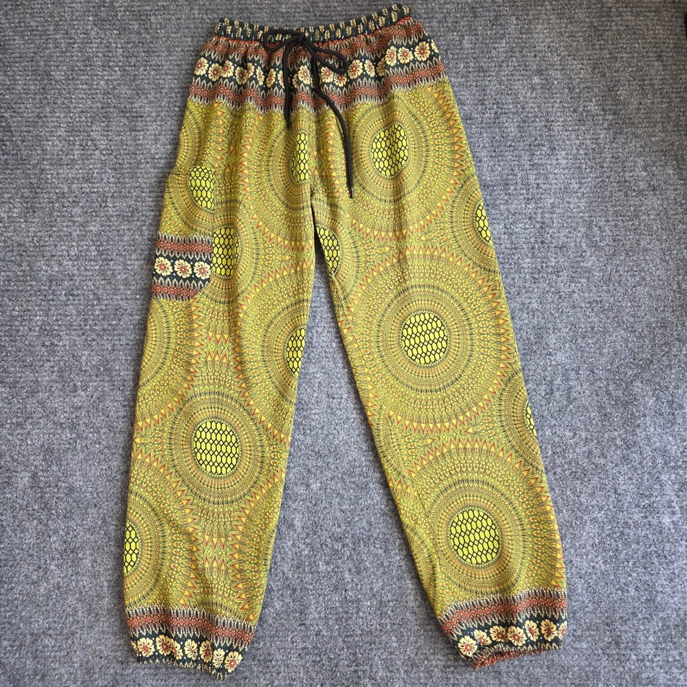 Earthbound Trading Co Womens Small Green Mandala Boho Rayon Harem Jogger Pants